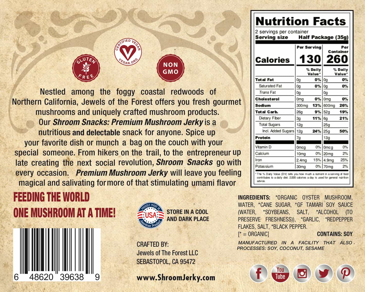 Oyster Mushroom Jerky - Sweet Chili (6-Pack)