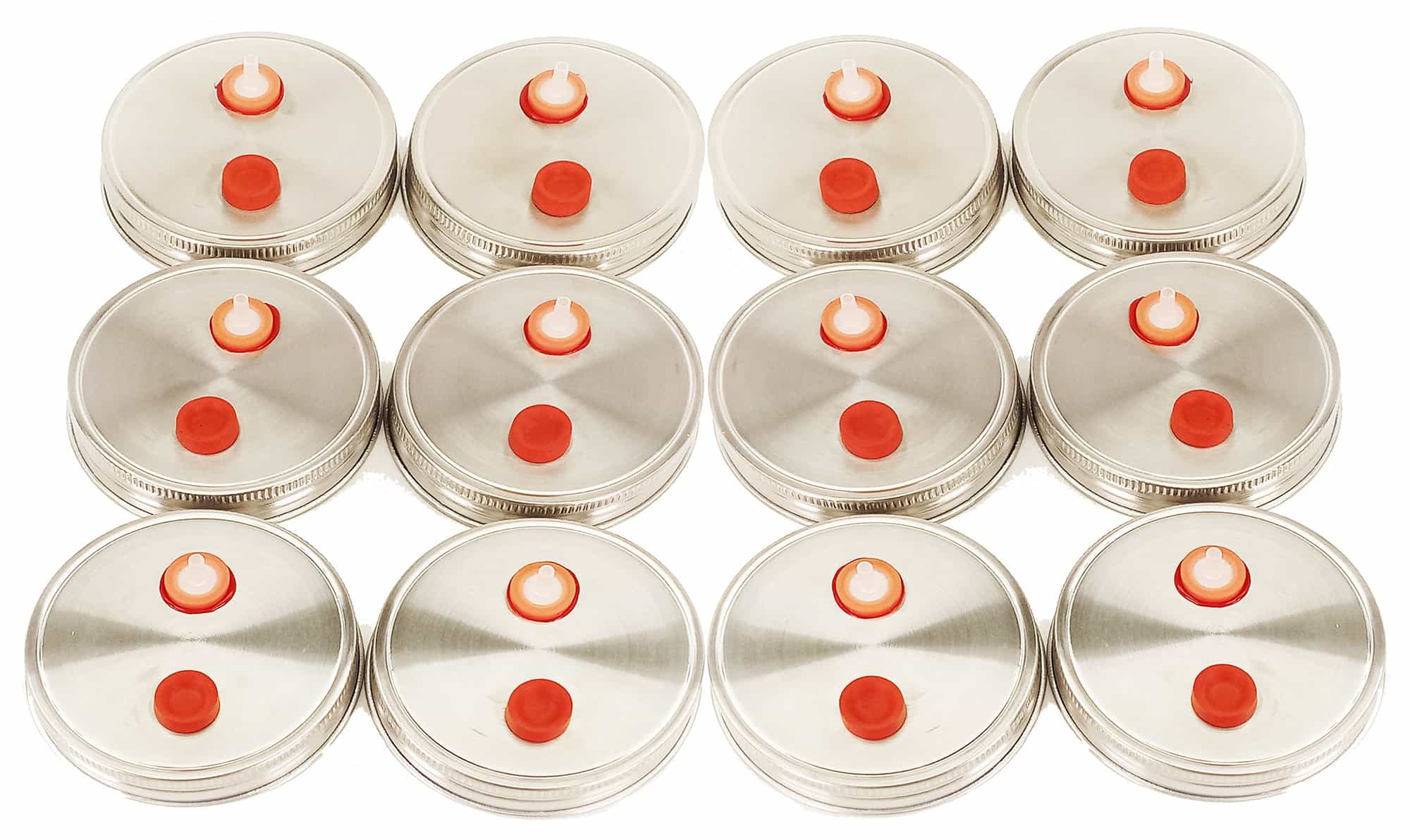 12 Stainless Steel Liquid Culture Lids For Wide Mouth Mason Jars - Rust Proof Metal with Heavy Duty Injection Port and AirPort