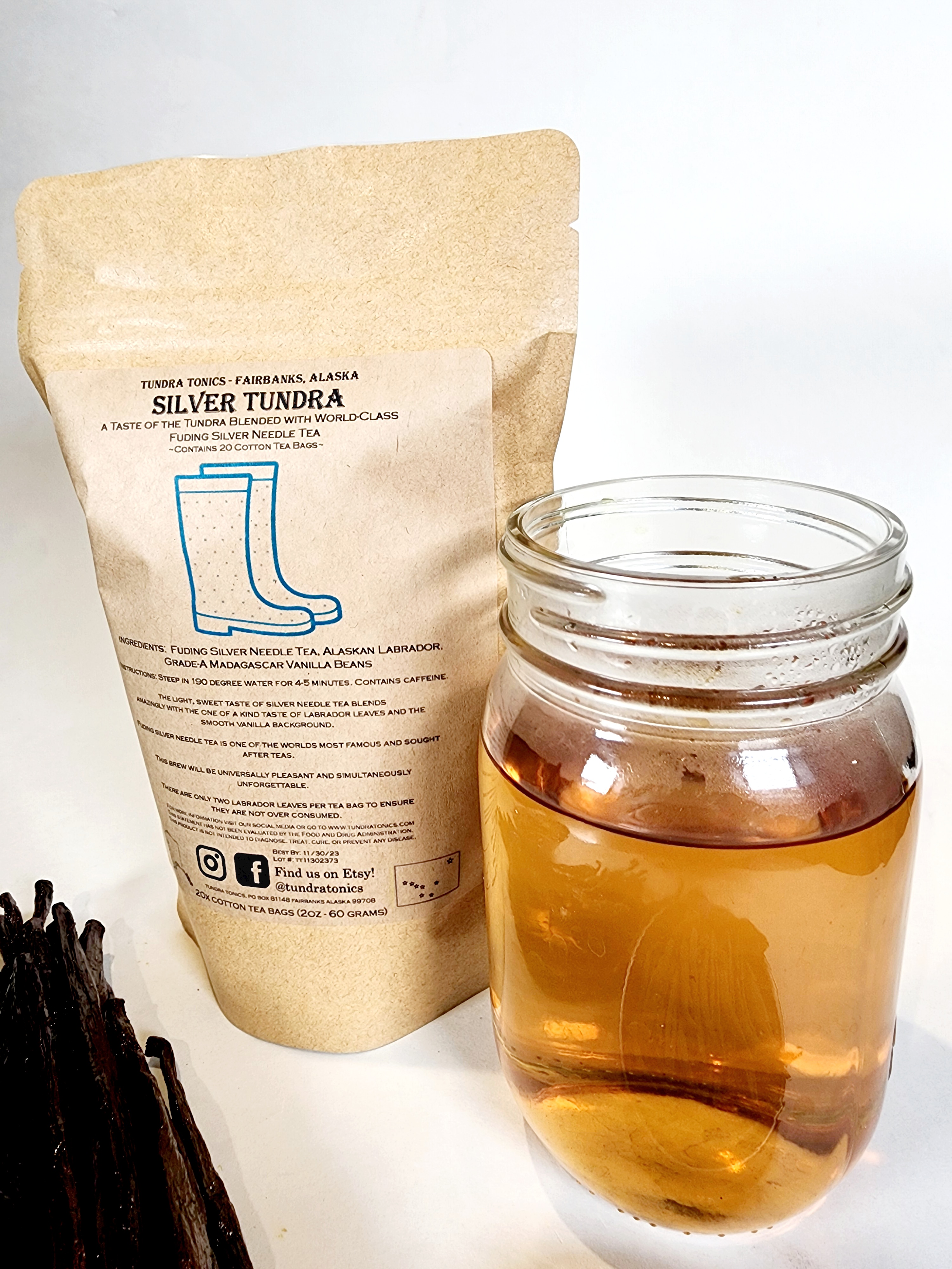 Organic Premium Silver Needle Tea w/ Wild Alaskan Labrador Tea & Grade A Madagascar Vanilla Bean