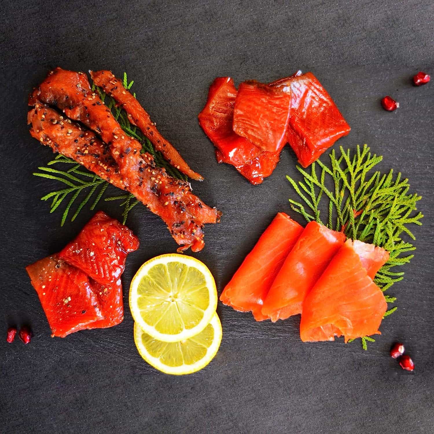 Smoked Salmon Sampler Gift Box Gourmet Food Box Featuring 1/2 Lbs each of Wild Salmon Lox, Salmon Candy, Salmon Nuggets