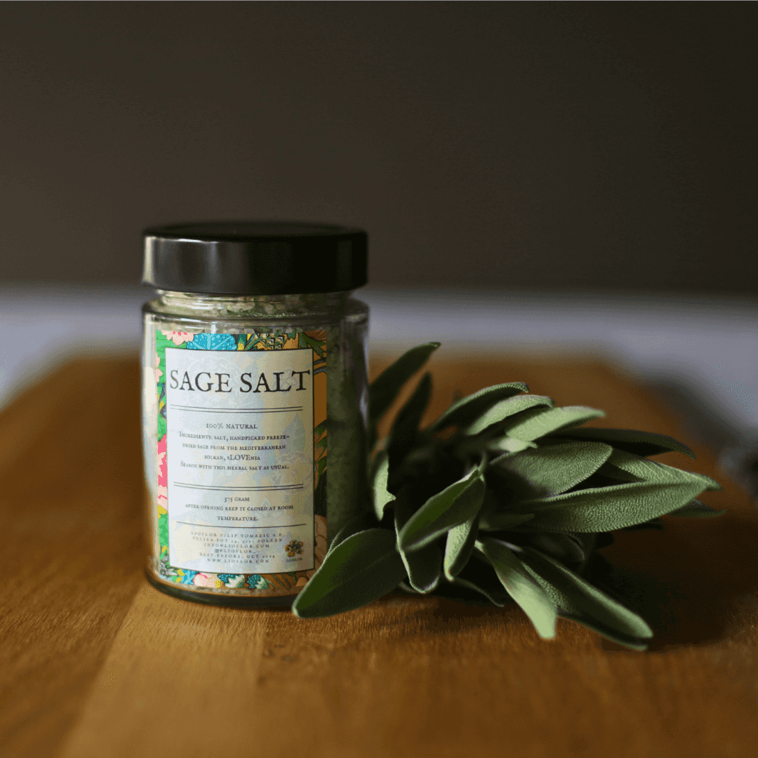 Gift pack - Salvia Sage Salt - Premium Sea Salt mixed with our garden sage powder + sage leaves / Freeze-dried freshness / Gift for home chefs  / Culinary salt / Herbal salt / Infused salt / Relaxing salt bath