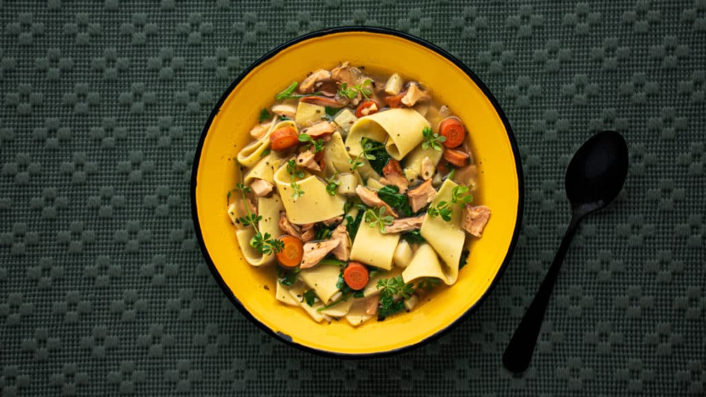 CHICKEN (OF THE WOODS) NOODLE SOUP