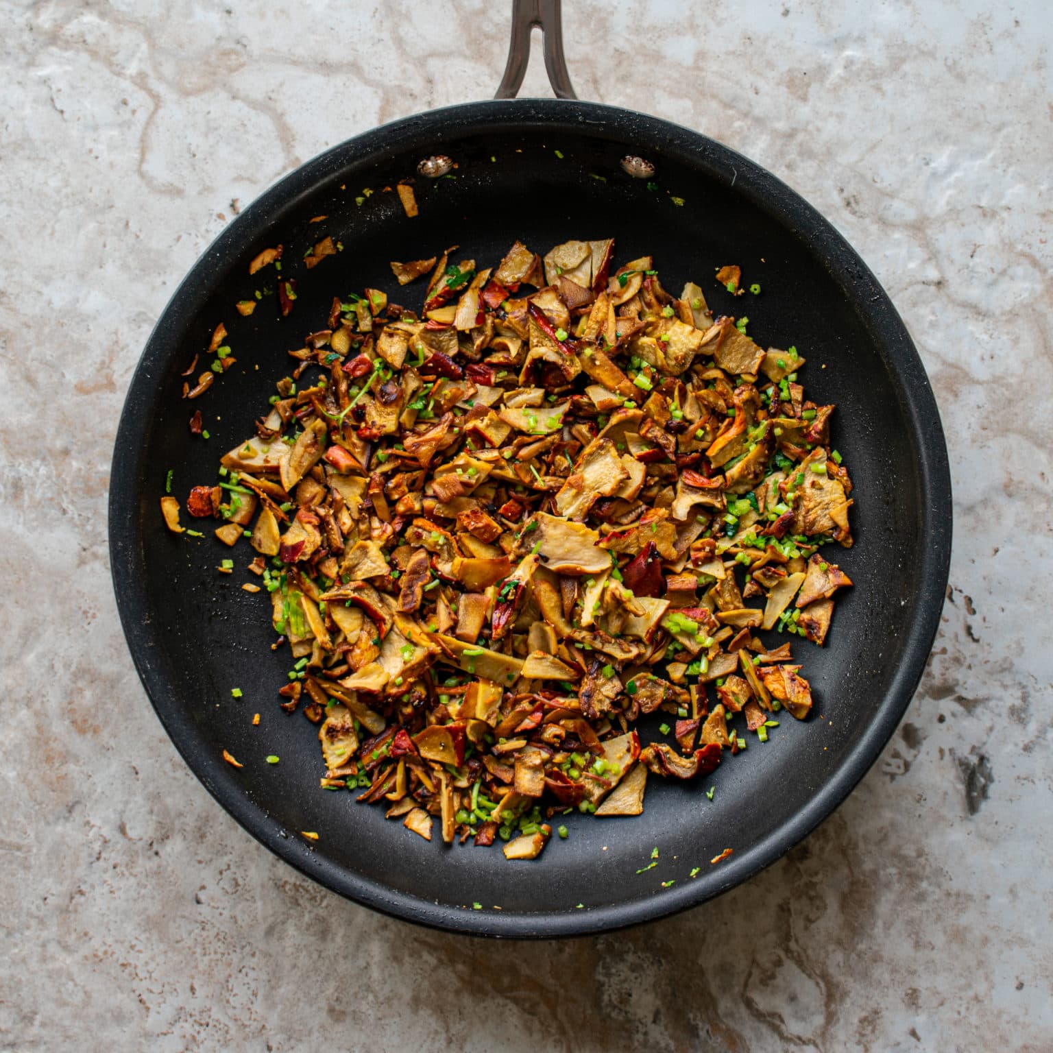 Brown and season mushroom meat