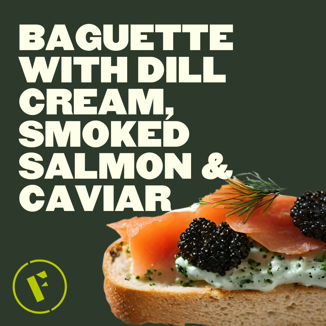 Baguette Appetizer with Dill Cream, Smoked Salmon and Caviar