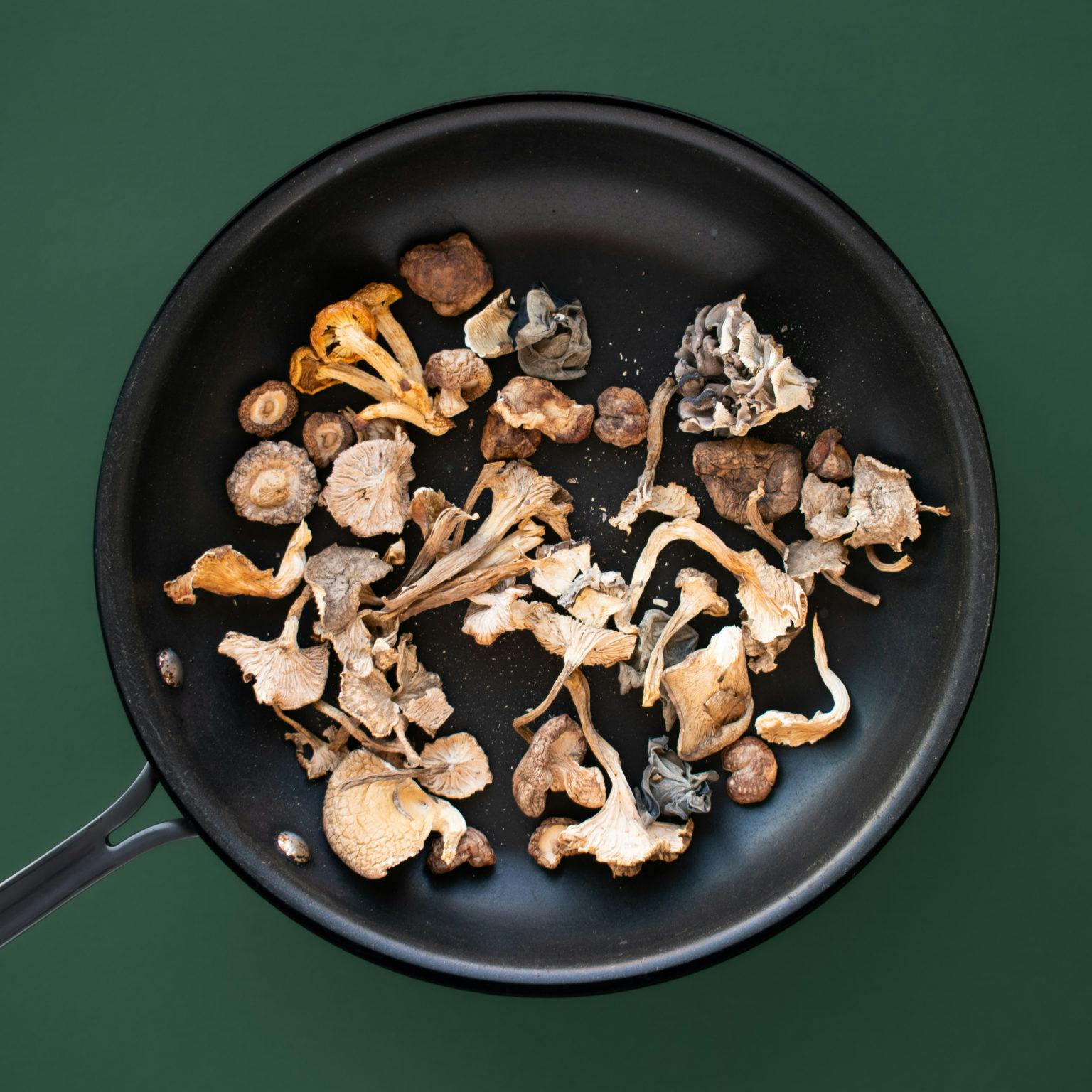 Place the dried mushrooms in the pan