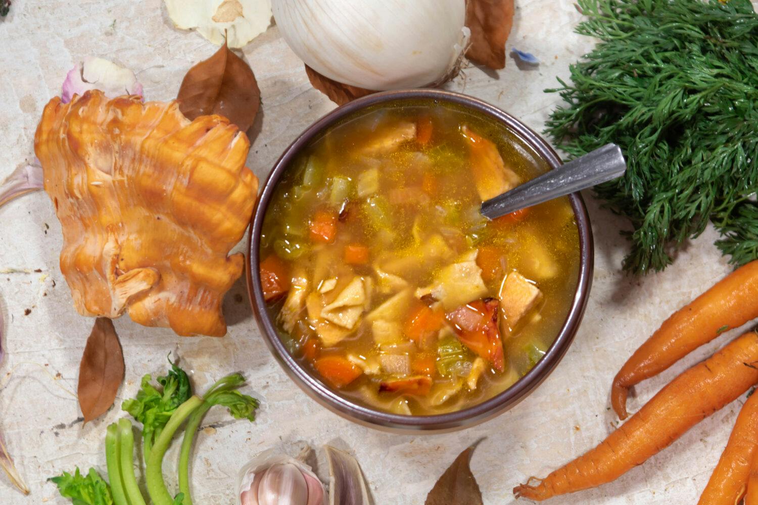 Chicken of the Woods Noodle Soup