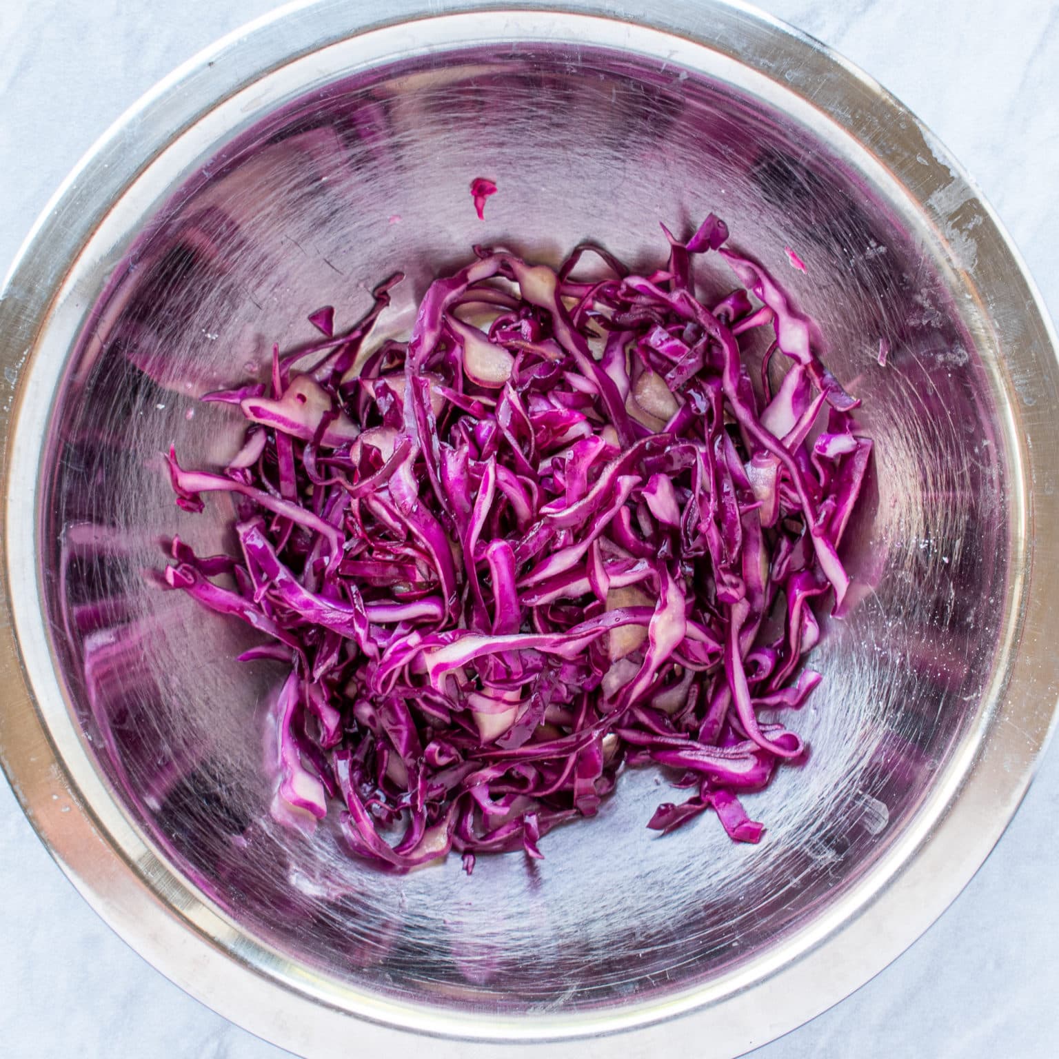 Preparing red cabbage.