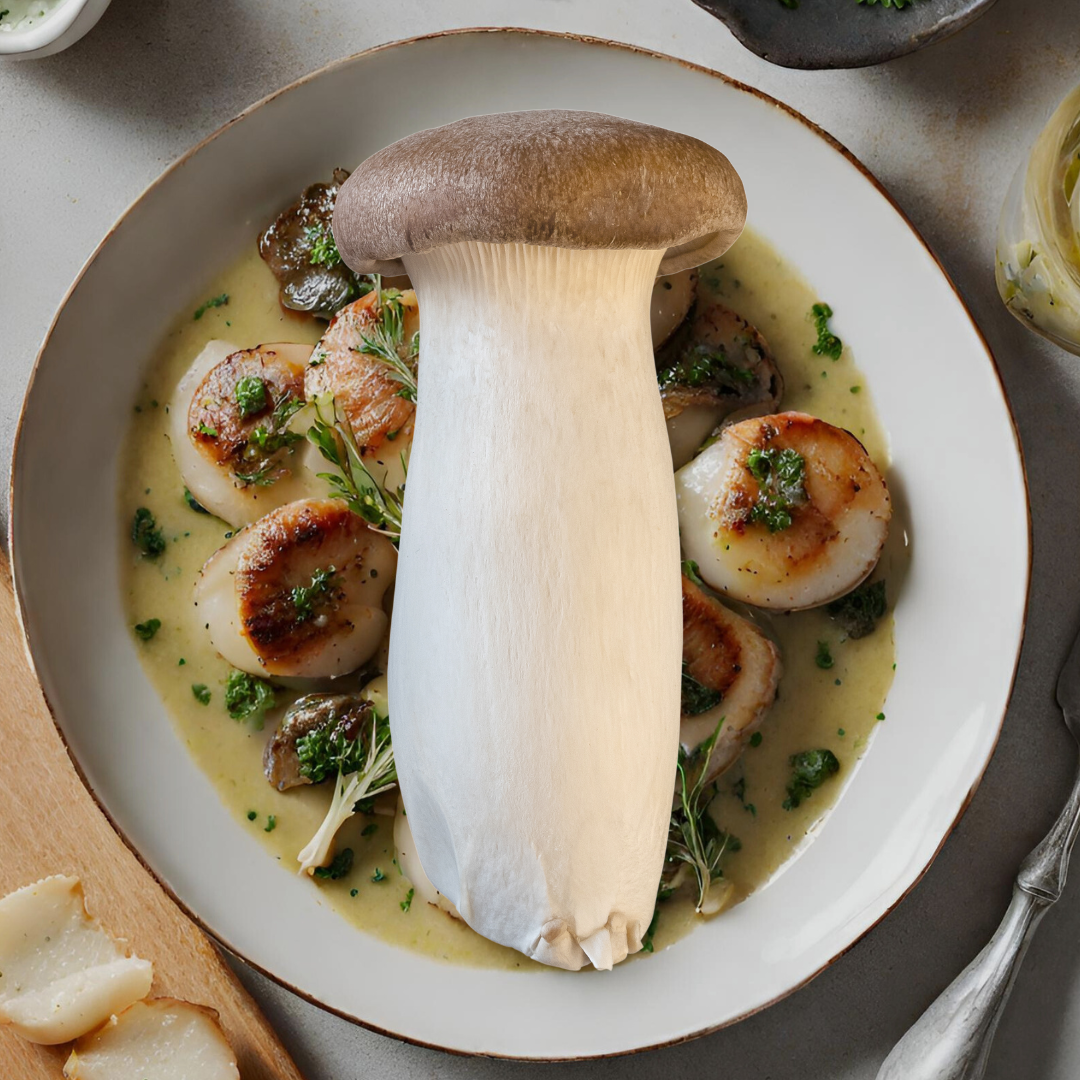 Trumpet Mushroom Scallops with Herb Butter Sauce